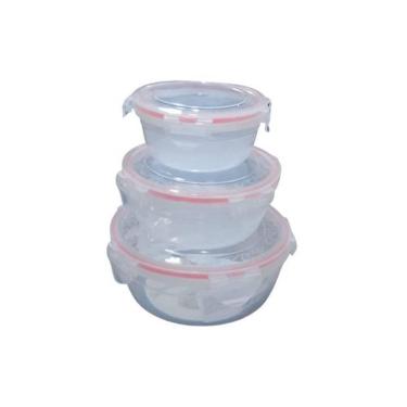 Imagem de Jogo 3 Potes Hermético Redondo Com Tampa 320Ml/580Ml/1000Ml