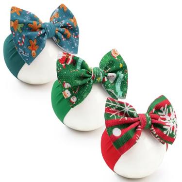 Imagem de kexinstar 3 faixas de cabelo de nylon com laços para bebês, acessórios de cabelo para recém-nascidos, bebês, roupas de Natal