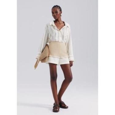 Imagem de Shorts Feminino Bicolor Cintura Alta Com Linho Hering-Feminino