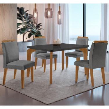Imagem de Conjunto Mesa Liz 120cm Mdf 4 Cadeiras Athenas Moderna Linho Grafite E Imbuia