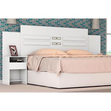 Imagem de Painel Cama Box Madeirado Casal Triunfo C- 2 Mesas E 2 Gavetas Branco - Demóbile
