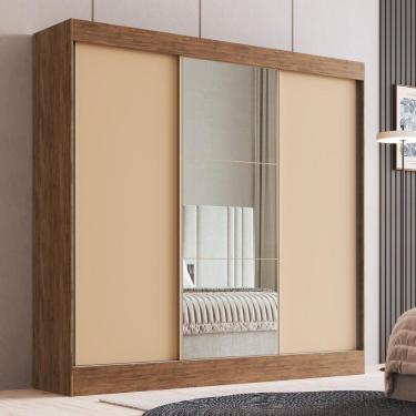 Imagem de Guarda-roupa Casal Com Espelhos 3 Portas De Correr 4 Gavetas Multimóveis Cr35385 Castanho-Nude