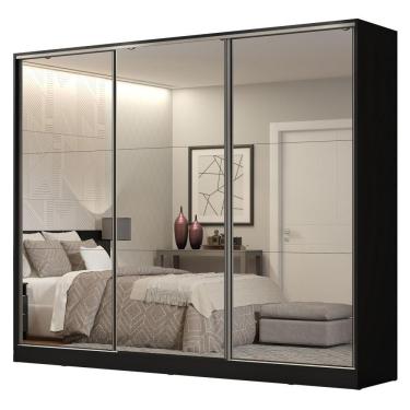 Imagem de Guarda Roupa Casal Royale 3 Portas de Correr Espelhos Preto