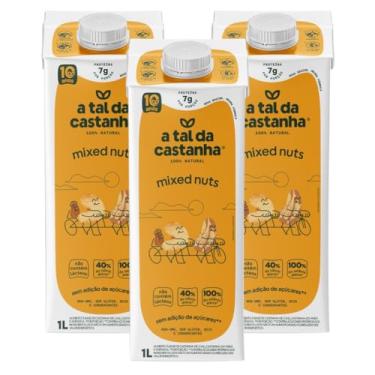 Imagem de A Tal da Castanha Mixed Nuts, Bebida Vegetal Natural, 1L, Sem Açúcar, Sem Glúten, Sem Lactose, 7g Proteína, 3 Unidades