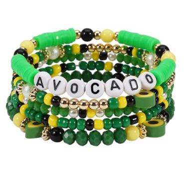 Imagem de Twinfree Pulseiras de frutas, pulseira de corda elástica com contas de disco de surfista, pingentes de joias femininas boêmias elásticas da amizade, One Size, Miçangas, Sem Pedra Preciosa