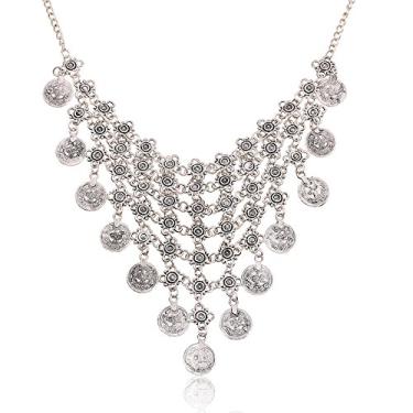 Imagem de Cykdohy Colar étnico retrô de moedas ciganas com borla para mulheres e homens, gola Bollywood vintage, babador, boho, indiano, tribal, pingente moderno, joia oxidada, boêmia, exagerada, presente de