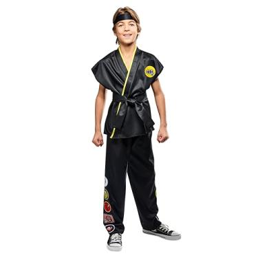 Imagem de Rubies Conjunto de fantasia infantil para meninos Cobra Kai Karate com calça preta de karatê, jaqueta, faixa de cabeça e cinto, grande, para vestir, festas e Halloween
