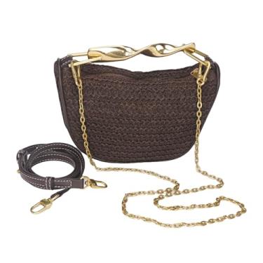 Imagem de Aodse Bolsa tiracolo artesanal de palha de tecido para mulheres, bolsa de praia leve de verão com alça ajustável, fecho de zíper seguro, forro resistente à água, bolsa boho para férias (marrom)