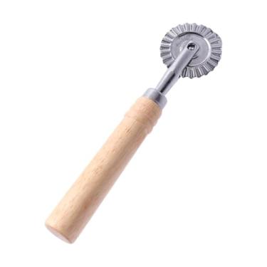 Imagem de Roda de cortador de massa com rolo para macarrão, ravioli, pizza, bolinhos e macarrão – liga de zinco, cabo de madeira ergonômico, design de borda canelada, ferramenta de cozinha versátil