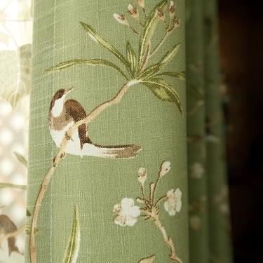 Imagem de Cortinas Farmhouse Birds 213 cm de comprimento, bolso para haste, meia luz, padrão de árvore verde para porta de pátio, estampa floral, vintage, cortinas de janela para porta de vidro deslizante