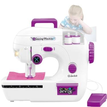 Imagem de Mini máquina de costura, modo de alimentação dupla, máquina de costura fofa, kit de artesanato para brincar de faz de conta para meninas