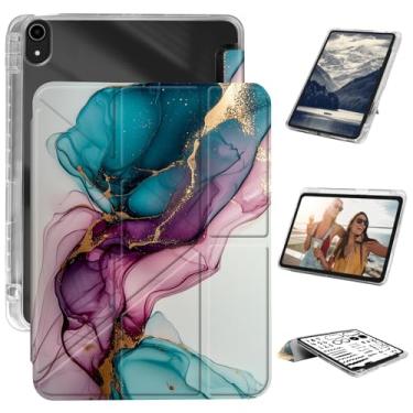 Imagem de Capa para iPad (A16) 2025 (11ª geração), capa para iPad 10.9 2022 (10ª geração) com suporte para lápis, capa protetora fina com três dobras e traseira rígida transparente com hibernação automática