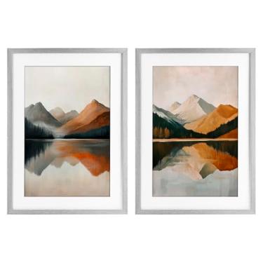 Imagem de Stupell Industries Conjunto de impressão emoldurada cinza Terracotta Reflections Mountains and Lake 2 peças, design by Petal Prints Design, 20 x 14