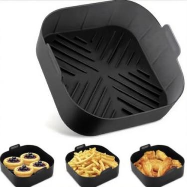 Imagem de SOOFASGO Forros quadrados de silicone para fritadeira de ar reutilizável, cesta antiaderente, fácil de limpar, compatível com bandeja de cozimento de 5 a 6,5 QT, acessórios de forno, acessórios de