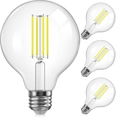 Imagem de TJOY Lâmpadas globo G25, lâmpadas LED Edison, reguláveis, branco luz do dia 5000K, 500 lúmens, 5,5 W = 60 W, CRI80, globo de filamento vintage transparente, base E26, pacote com 4