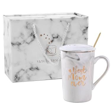 Imagem de JOD® Caneca de café Best Mom Ever Presentes de Dia das Mães Novidade Presentes para Mãe Filho da Filha, Presente Feminino para Mãe Aniversário Impressão Dourada 400 ml com Alça de Mão Requintada