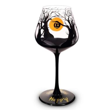 Imagem de Taça de vinho pintada à mão para Halloween, taças de vinho de abóbora laranja de 652 g, conjunto de taças pintadas à mão para elevar sua decoração de mesa de festa assustadora