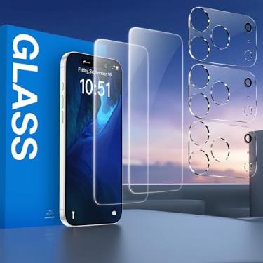 Imagem de [Pacote com 2 + 3] Pacote com 2 protetores de tela + 3 protetores de lente de câmera para iPhone 17 Pro, cobertura total, dureza 9H, vidro temperado, transparente HD, resistente a arranhões