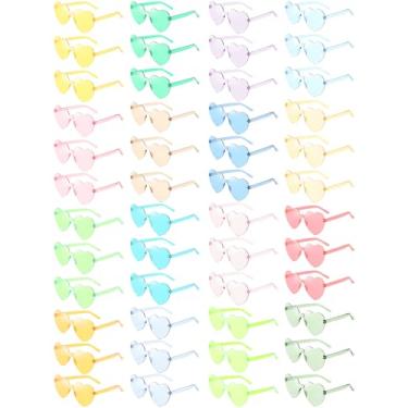 Imagem de SUNOVELTIES 48 peças de óculos de sol em forma de coração sem aro a granel leve cor macaron sem moldura, óculos de festa coloridos para mulheres