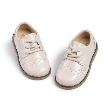 Imagem de Sapato social infantil para meninos e meninas, sapato Oxford de couro PU uniforme escolar mocassim, A01/bege espelhado, 19