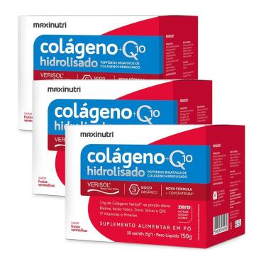 Imagem de Kit 3 Colágenos Verisol Sachê Q10 Maxinutri Frutas Vermelhas