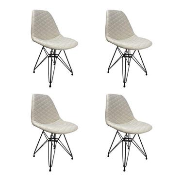 Imagem de Kit 4 Cadeiras Jantar Estofadas Nude Eiffel Eames Base Ferro Preto - Cor: Marrom