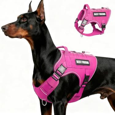 Imagem de MOOGROU Peitoral tático para cães grandes, sem puxão, colete militar com alça, peitoral refletivo, resistente, para caminhadas, treinamento, rosa, G