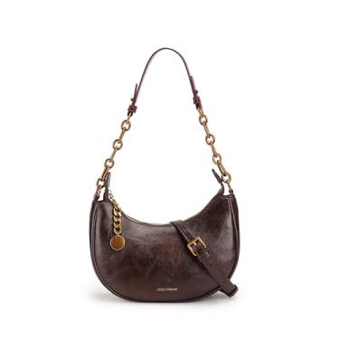 Imagem de Bolsa crescente de design de nicho leve e luxuosa, bolsa transversal de ombro versátil feminina, bolsa de axila com corrente, carteira feminina, Marrom, Small