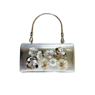 Imagem de Stylish clutch Bolsa de mão moderna mini flor de lantejoulas bolsa de ombro elegante bolsa transversal, Prata