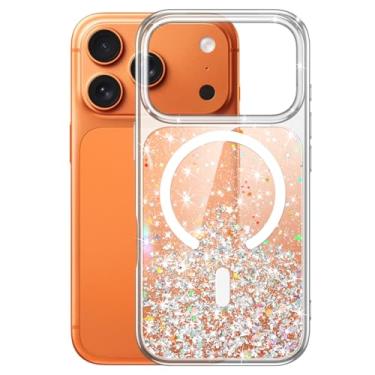 Imagem de JETech Capa Glitter para iPhone 17 Pro 6,3 Polegadas Compatível com MagSafe, Transparente e Fofa com Brilho para Mulheres e Meninas, Case Brilhante Magnética (Laranja)