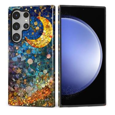 Imagem de Kapadiy Capa para Samsung Galaxy S24 Ultra, estampa de vitrais, lua, estrelas, design híbrido, proteção dupla de silicone + policarbonato rígido à prova de choque, capa protetora fina antiarranhões