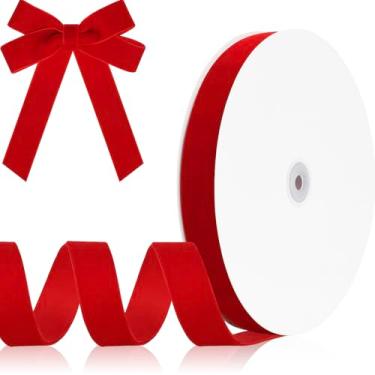 Imagem de Aoropo Fita de veludo vermelha 2,5 cm Fita de tecido de veludo para árvore de Natal para embrulho de presente buquê de flores gargantilha enfeites de guirlanda laços de cabelo artesanato