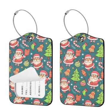 Imagem de Seorsok 2 etiquetas de viagem de bagagem para malas, etiqueta de nome de couro PU de Natal com capa de privacidade e cartão de identificação e anel de metal durável adequado para bolsas e mochila