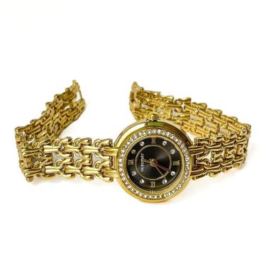 Imagem de Relógio Feminino Redondo Strass Dourado Aço Inox