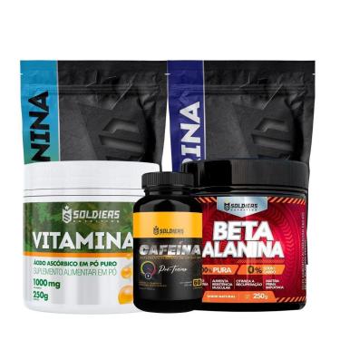 Imagem de Kit:Arginina 250g + Beta Alanina 250g + Taurina 250g + Vitamina C Em Pó 250g + Cafeina 60 Caps 200mg-Unissex