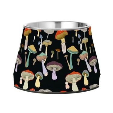 Imagem de SEHANY Tigelas para cães de ervas e cogumelos antiderrapante de aço inoxidável com fundo de borracha para evitar tombamento, tigelas elevadas para comida e água quadriculadas para cães e gatos