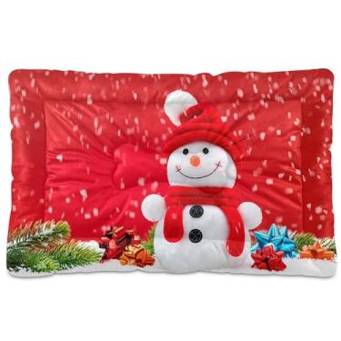 Imagem de SEHANY Cama de Natal com flocos de neve, boneco de neve, para cães, gatos, com fundo antiderrapante, para canil, colchão macio, lavável, para cães pequenos, médios e grandes, gatos, 61 x 45 cm