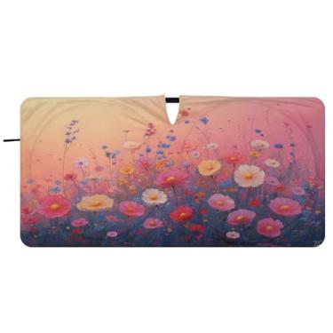 Imagem de Blueangle Pára-brisas para pintura de margaridas - 149,9 cm x 76,2 cm dobrável para janela dianteira do carro blocos de para-sol raios UV viseira de sol (584)