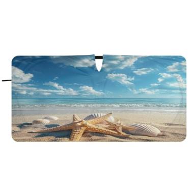 Imagem de Blueangle Belo para-sol para para-brisas de praia tropical - 149.9 cm x 76.2 cm dobrável carro janela frontal bloqueia raios UV viseira de sol (662)