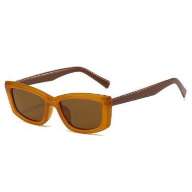 Imagem de Óculos de Sol Femininos Vintage Olho de Gato, Cores Jelly, Proteção UV400, Tendência Masculina com Lentes Degradê, Cor Laranja Marrom Chá, 1