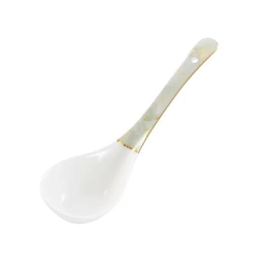 Imagem de Concha de sopa Colher grande de porcelana banhada a ouro, colher sopa cerâmica, cabo longo doméstico, damasco