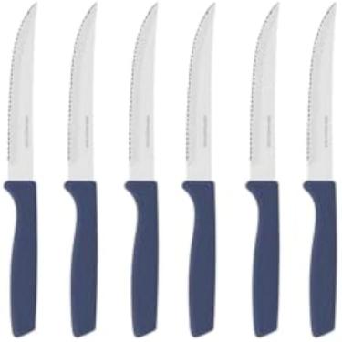 Imagem de Faca de mesa afiada, aco inox, corte preciso, elegante, cozinha, refeicao, preta, duravel, Kit, perfeito