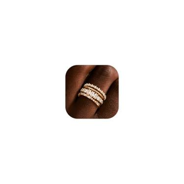Imagem de KAERUN Anéis de ouro empilháveis para mulheres, não manchados, delicados, banhados a ouro 14 K, conjunto de anéis de polegar de zircônia cúbica fina, empilhável, alianças de casamento de compromisso