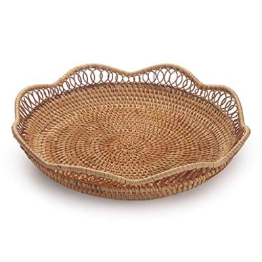 Imagem de Cesta de frutas de vime para servir bandeja de pão de tecido para mesa de bancada de cozinha de bolo, natural (30 cm P x 8,9 cm A)