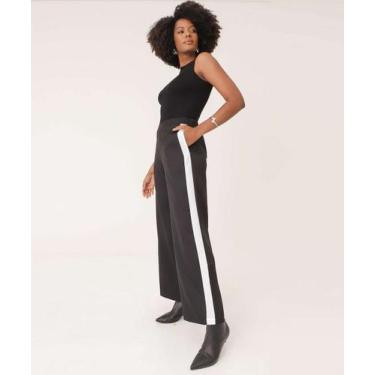 Imagem de Calça Wide Leg Crepe Feminina Listras Marisa-02000, Preto, G