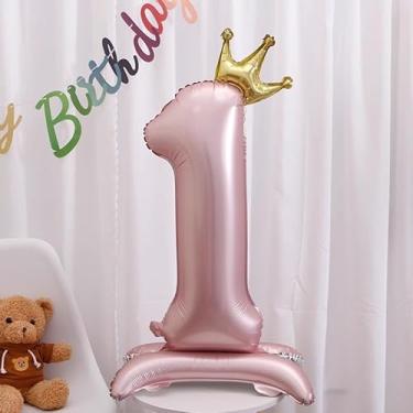 Imagem de Balões digitais de 101 cm rosa com números autopermanentes gigantes Mylar grande número 10 para decorações de aniversário de aniversário (rosa 1)