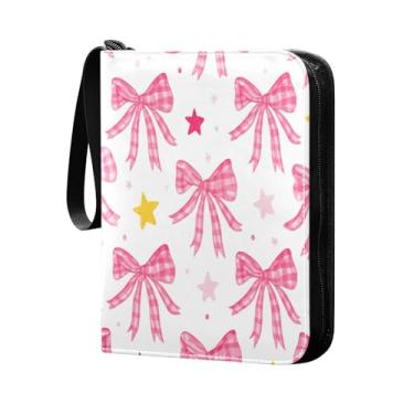 Imagem de Wassud O fichário Gingham Bows com 4 bolsos comporta 400 cartões padrão à prova d'água TCG CCG MTG álbum presentes para colecionadores, meninos e meninas