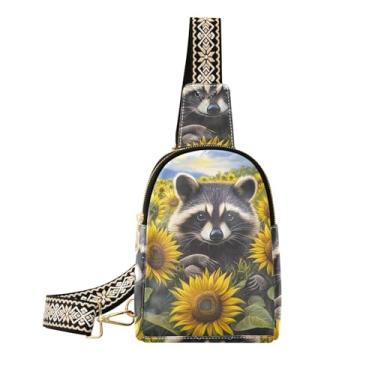 Imagem de CEBUGI Bolsa tiracolo feminina pequena de girassol guaxinim para pochetes de couro para caminhadas, viagens ao ar livre