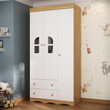 Imagem de Guarda-roupa Infantil 92cm com Vidro 3 Portas e 2 Gavetas Liz Multimóveis MP4513