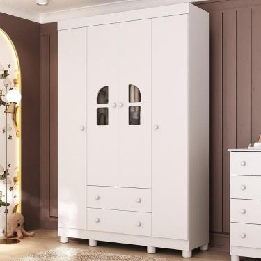 Imagem de Guarda-roupa Infantil 122cm com Vidro 4 Portas e 2 Gavetas Nina Multimóveis MP4504